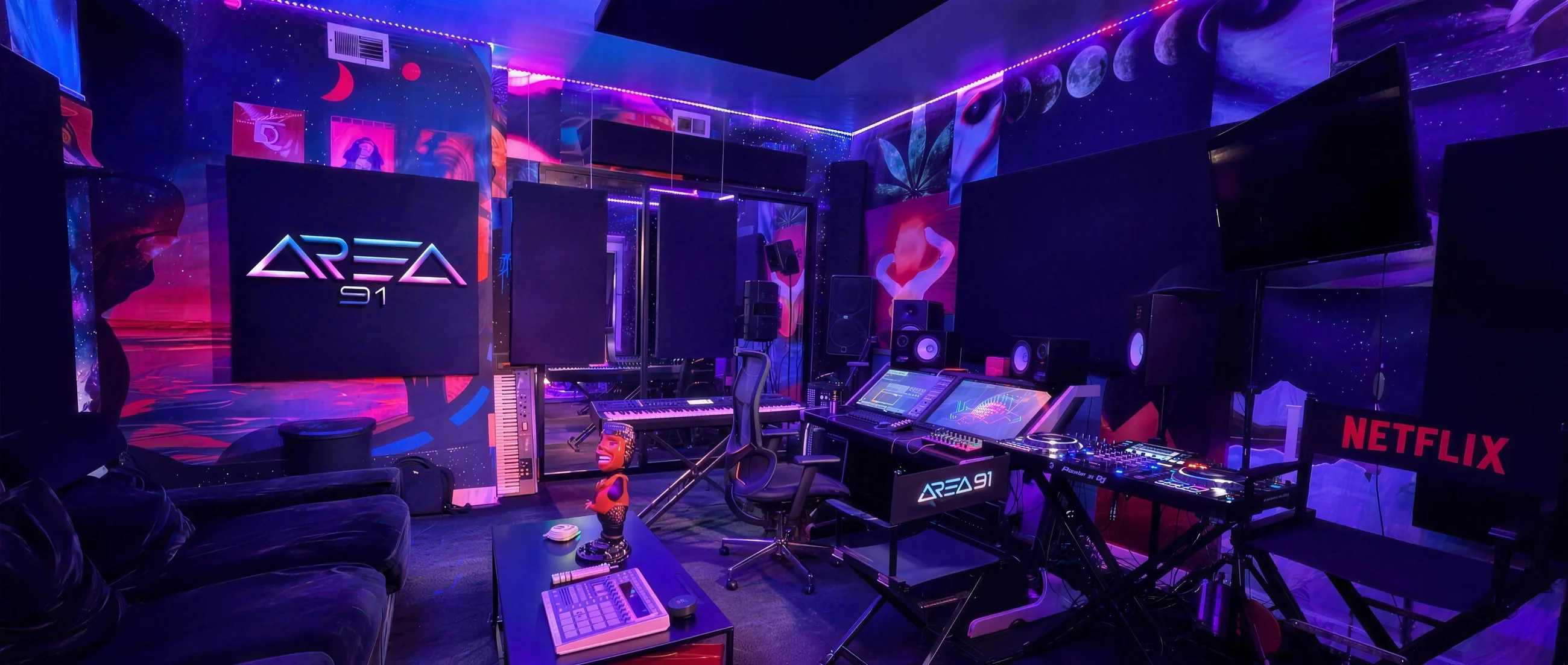 The Area 91 control room. logo on the wall